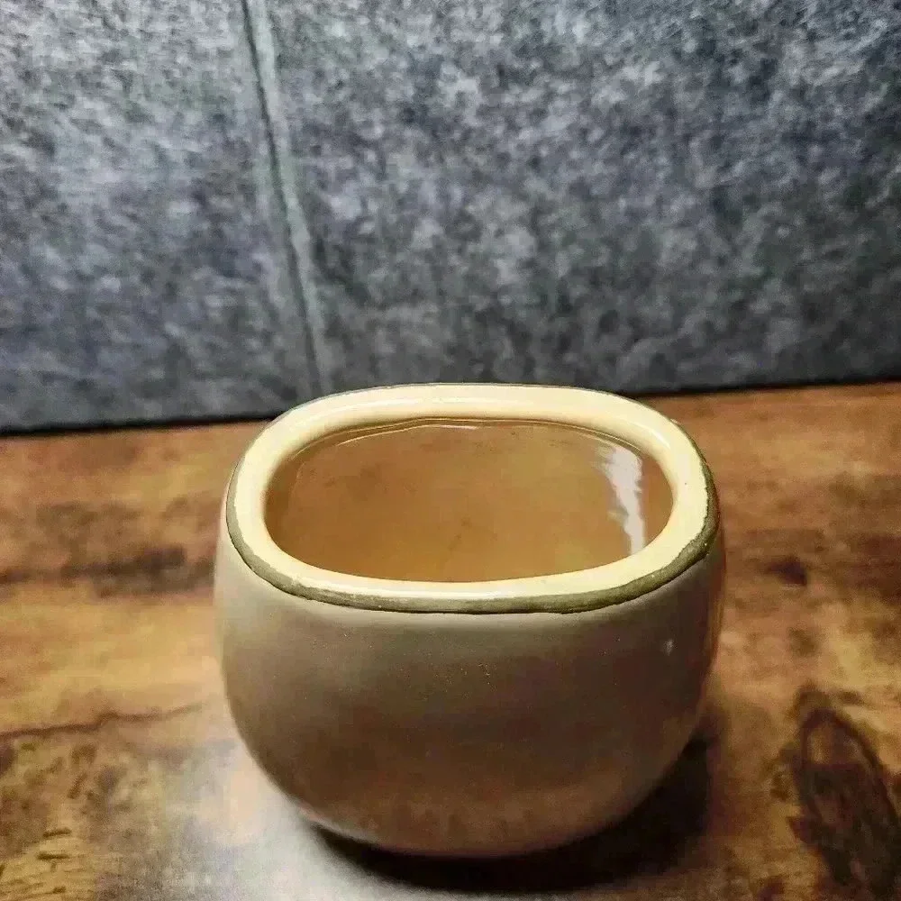 Vintage Royal Haeger Pottery Tan/Gold Rim Oval Vase 5 in